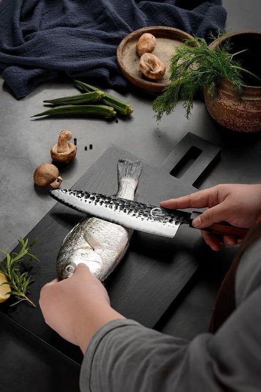 Grandsharp Chef Knife, 8 Inch Kitchen Knife, AUS10 Handmade Forged Pro Japanese Sharp High Carbon 3-layer Steel Meat Sushi Gyuto Cutting Chef's Cleaver-Wooden Sheath–Rosewood Handle