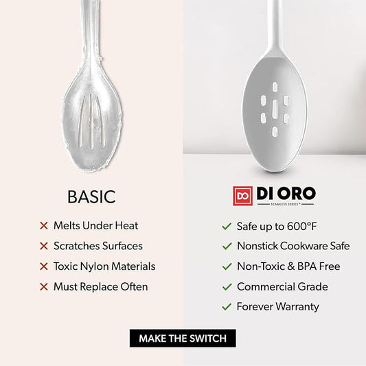 DI ORO Silicone Ladle & Spoons for Cooking – Large Kitchen Spoons for Mixing, Serving, & Stirring - Soup Ladle with Wide Bowl - High Heat Silicone Kitchen Utensils for Nonstick Cookware Safe (Stone)