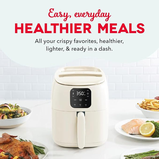 Dash Tasti-Crispโข Digital Air Fryer โ 2.6 Quart Small Compact Mini Air Fryer for French Fries, Nuggets & More, 1-2 People, Auto Shut Off, Adjustable Temp, Dishwasher Safe Parts - Cream