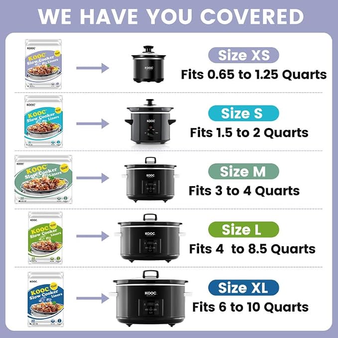 KOOC Slow Cooker Liners 8"x11" 20 Count Mini Size Disposable Pot Liners Cooking Bags Fit 0.65 qt to 1.25 qt Pot BPA Free Fresh Locking Seal Design