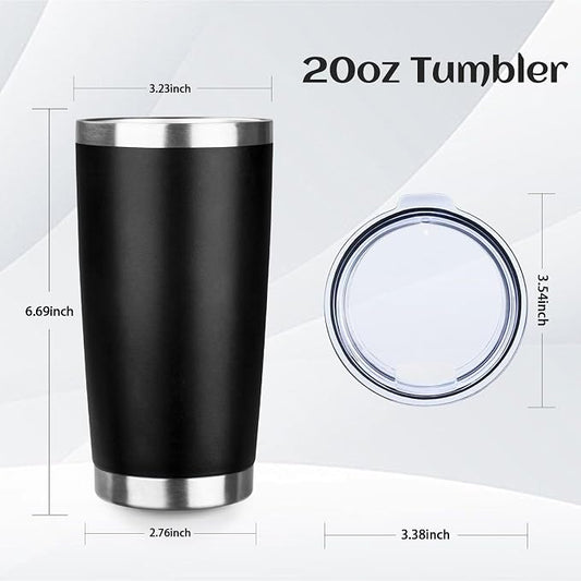 StarSpeed 20oz Tumbler Bulk with Lid, Stainless Steel Insulated Tumblers Double Wall Vacuum Insulated Travel Mug, Powder Coated Coffee Cups for Hot and Cold Drinks(Black,6)