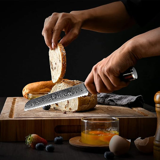 FANTECK Bread Knife,8" Serrated Kitchen Knife, VG10 Damascus Pro High Carbon Stainless Steel 67-Layer Knife for Homemade Bread,Razor Sharp Edge for Efficient Slicing Sourdough Bread, Bagels, Cake