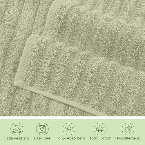 Elegant Comfort 100% Turkish Cotton Corduroy Ribbed Luxury Washcloths 6 Pack Soft 13 x 13 Inch - Higly Absorbent, Durable, Quick Dry, Spa Premium Hotel Quality for Bathroom or Travel, Mint Green