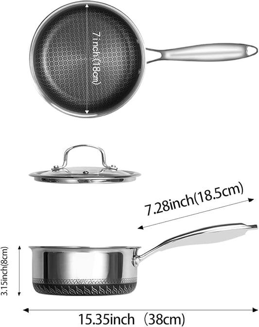 USELUCK Nonstick 2-QT Saucepan with Glass Lid,Stainless Steel Pot,Stay-Cool Handle,Dishwasher-Safe,Oven-Safe,Induciton Ready,Compatible with All Cooktops.