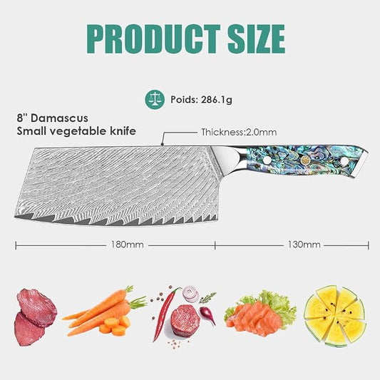 KEENZO Meat Cleaver Knife 7 inch, Razor Sharp Professional Chef Knife, Hand Forged Kitchen Knives, Japanese 67-Layers Damascus Steel Cooking Knife, Ergonomic Abalone Shell Resin Handle,Gift Box