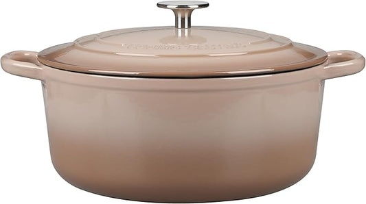 EDGING CASTING Enameled Cast Iron Dutch Oven Pot With Lid, 5.5 Quart, for Bread Baking, Cooking, Mocha