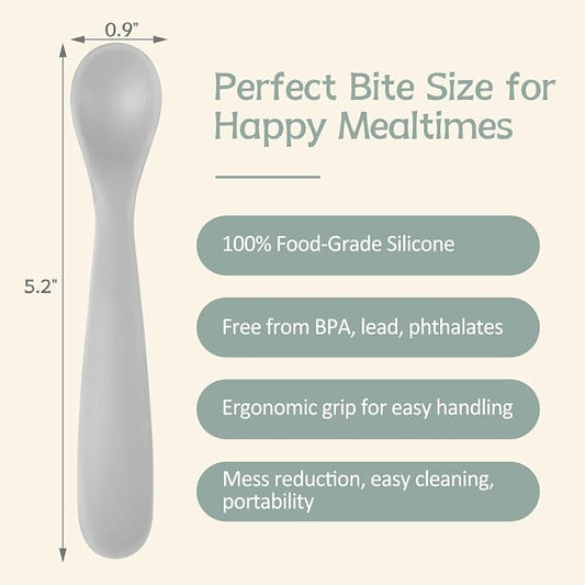 Eascrozn Silicone Baby Spoons Self Feeding 6+ Months, 6 Pack First Stage Baby Led Weaning Supplies, Soft Tip Feeding Spoon, BPA Free, Dishwasher and Boil Safe