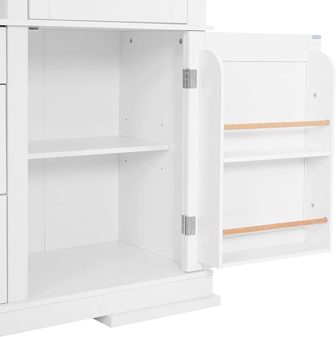 VilroCaz 78'' Tall Freestanding Kitchen Pantry with Hutch, Wooden Large Kitchen Storage Cabinet Cupboard with Drawers, Door Shelf and Adjustable Shelves for Dining Room Entryway (White-11.10)