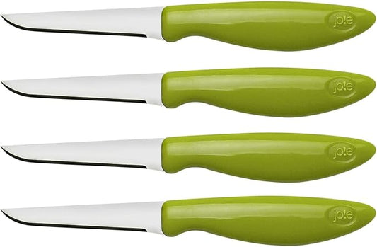 Joie Paring and Garnishing Knives, Set of 4, Stainless Steel, 2.75-Inch Tapered Blade for Maximum Precision, Ergonomic Handle, Colors May Vary