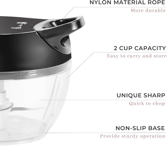 Manual Vegetable Chopper Hand String Garlic Mincer Onion Cutter Manual Food Processor for Ginger, Chili, Fruit, Meat, Nuts Food Chopper 550ml