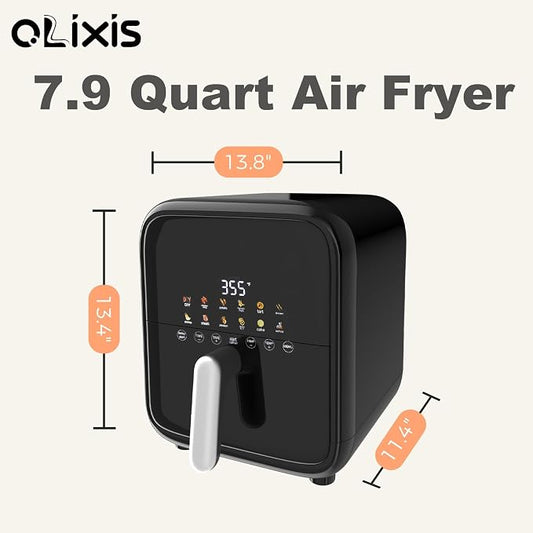 NEWBULIG 7.9QT Air Fryer with Transparent Window, 12-In-1 Large Air Fryers for Family, 400ยฐF Wide Temperature for Rapid Heat, Roast Bake Dehydrate Reheat, Dishwasher Safe, Nonstick Basket, 1800W