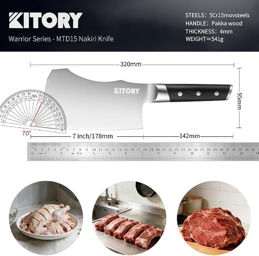 Kitory Meat Cleaver for bones and frozen meat - 7 inch German High Carbon Stainless Steel Kitchen Chopping Knife Blade, Ergonomic Wodden Handle with Enhanced Bolster - Gifts Box Included
