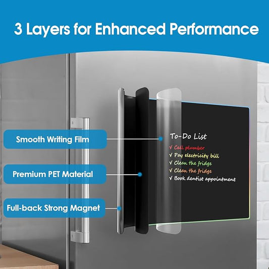 MaxGear 5 Pack Black Magnetic Dry Erase Board for Fridge, 12 x 8 Inch Whiteboard for Refrigerator, Magnetic Writing Board, Includes 5 Liquid Chalk Markers, 5 Magnets, 1 Eraser and 1 Cleaning Cloth