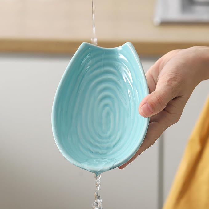 Hasense Spoon Rest for Stove Top, Porcelain Spoon Rest for Kitchen Counter, Heat-Resistant Cooking Ladle Holder for Counter, Ceramic Spoon Holder Utensil Rest for Spatula and Tongs, Teal