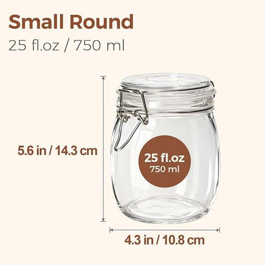 ComSaf 6-Pack 25oz Round Glass Mason Jars with Lids, Airtight Canning Jars for Preserving & Pickling, Multi-Purpose Storage Containers for Kitchen, Bathroom & Laundry, Ideal Housewarming Gift Set