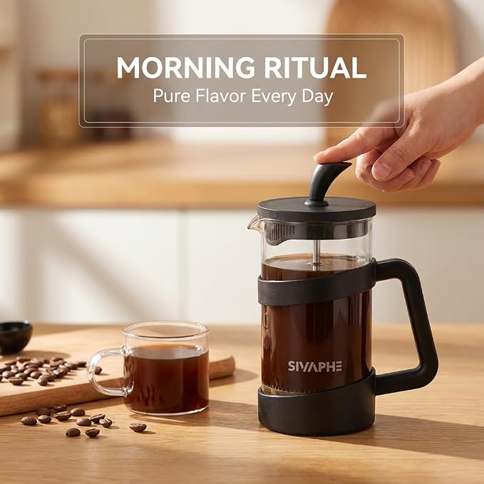 Sivaphe Small French Press 12oz Light-weight Durable High Borosilicate Carafe/Tea Maker Single Serve Coffee Press Frothed Brewer