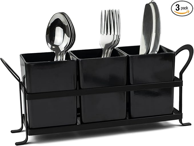 KAQAHIDO Silverware Holder for Party, Drainage Cuterly Holder for Kitchen Counter, Black