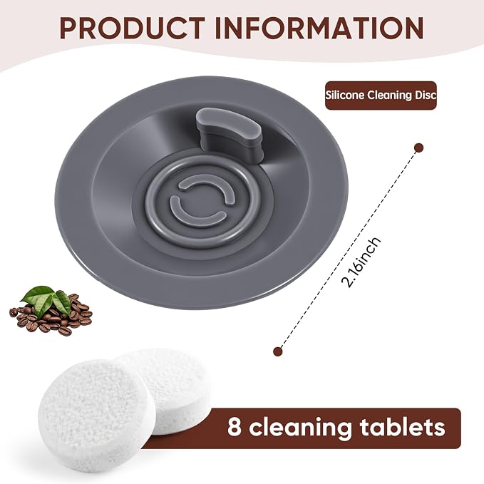 Silicone Espresso Backflush Cleaning Disc 54mm with 8 PCS Cleaning Tablets, Gray Cleaning Kit for Breville BES870XL BES878BSS BES880 BES840XL BES810BSS Espresso Machines