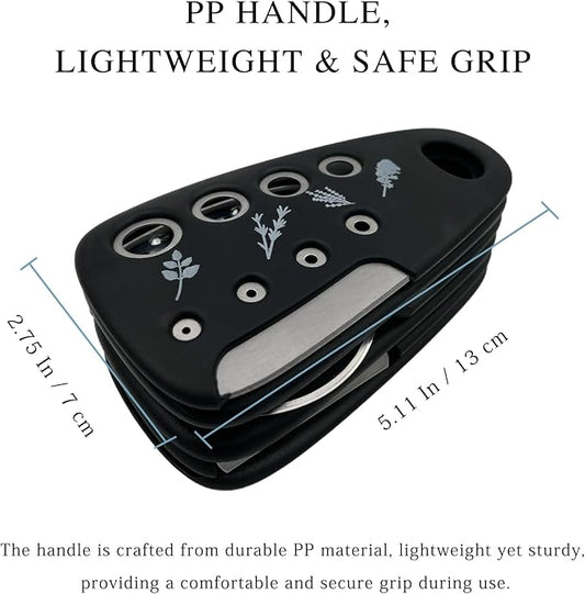 6-Piece Unique Kitchen Gadget Set in Black, Stackable Space-Saving Tools Including Grater, Peeler, Pizza Cutter, and Bottle Opener