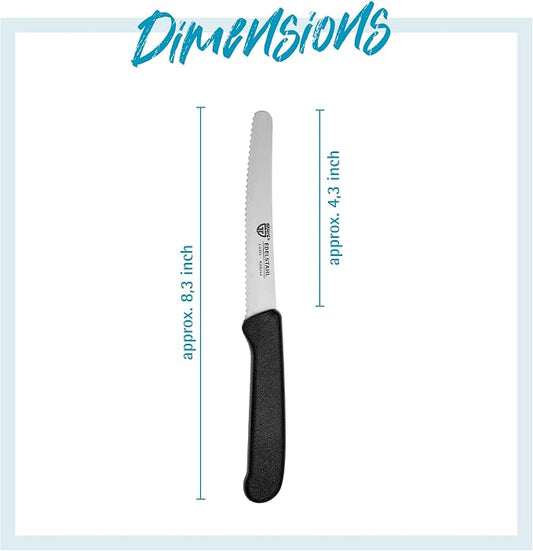GRÄWE table knives 6 pieces, knife set for cutting, pack of 6 bread knives, breakfast knives with serrated edge on one side, knife 21 cm - Black