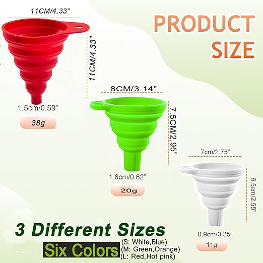 Kitchen Funnel Set 6 Pack,Large Medium and Small,2025 Upgrade Silicone Kitchen Gadgets Accessories Food Grade Collapsible Funnels for Kitchen Use Filling Bottles Liquid Powder Transfer