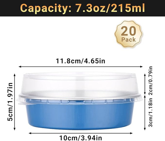 Beasea Mini Tart Pans with Lids 20 Pack, 4" 7.3oz Disposable Aluminum Foil Baking Tins Cups Round Pie Container for Individual Cupcake Dessert Muffin Cheesecake Quiche - Moon Blue