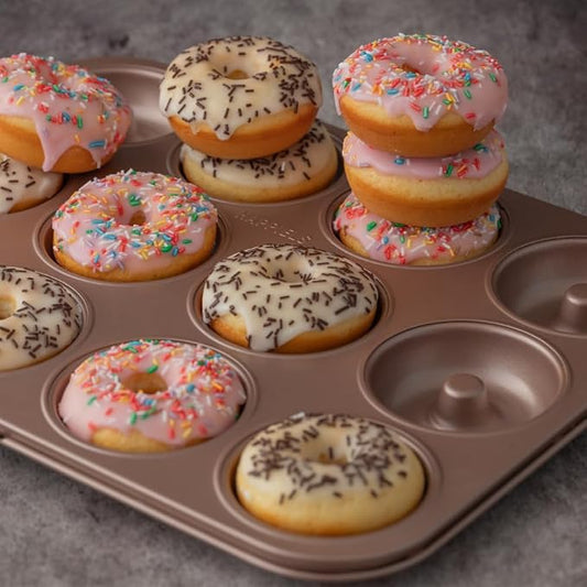 HAPPIELS 12-Well Donut Pan Nonstick for Oven Baking, PFOA & BPA Free | Donuts Mold, Doughnut Tin, Doughnuts Pans and Molds Non Stick Nontoxic without Teflon