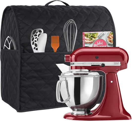 Stand Mixer Cover compatible with Kitchenaid Mixer, Fits All Tilt Head & Bowl Lift Models with 3 Organizer Bag for Accessories.with Handle Waterproof.Easy Cleaning(Black,For Tilt Head 4.5-5 Quart)