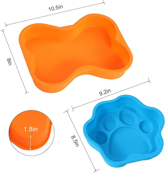2Pcs Silicone Dog Birthday Cake Pans, Bone Shape, 8 Inch