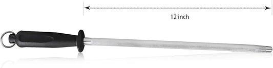 Professional Carbon Steel Black Knife Sharpening Steel, Black 12 Inch (Pack of 2)