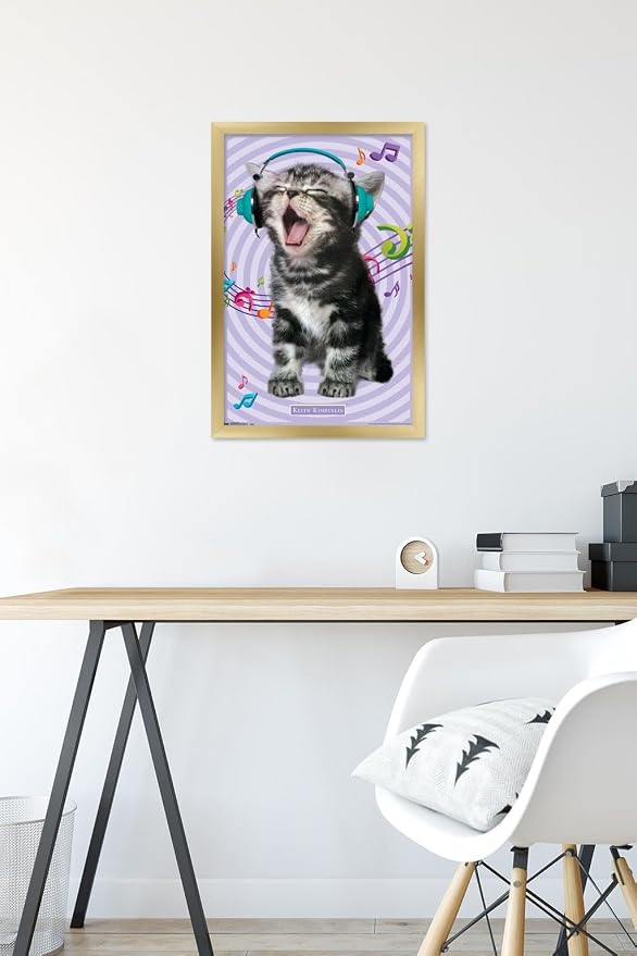 Trends International Keith Kimberlin - Kitten - Singing Wall Poster, 14.725" x 22.375", Gold Framed Version