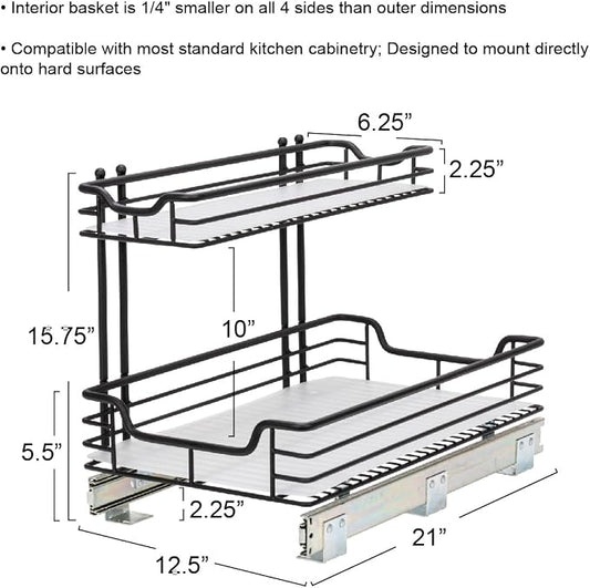 Household Essentials Matte Black Powder-Coated Steel Undersink Pull-Out Organizer with Plastic Accents