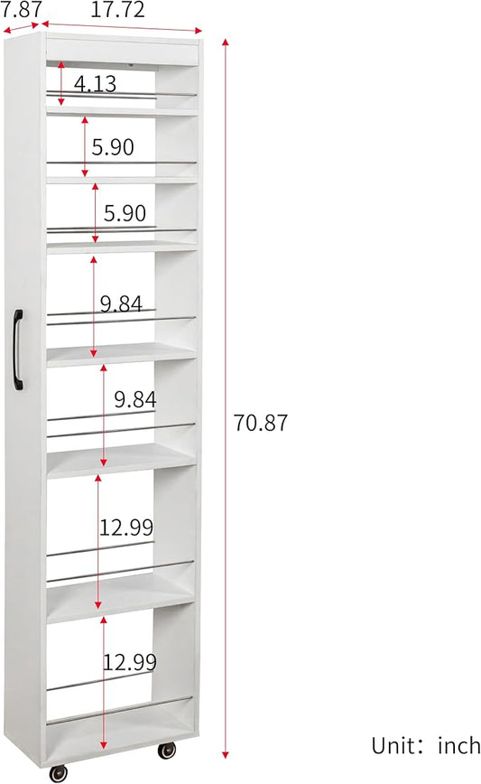 7 Tier Pull Out Cabinet Organizer, Pull Out Spice Rack, Rolling Kitchen Pantry Storage Cabinet, Open Shelf for Kitchen, Narrow Spaces, Wood Spice Rack Next to Fridge, White