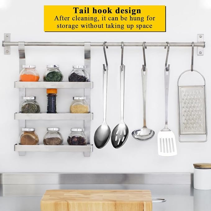Kyraton Cooking Spoon Set, Stainless Steel Kitchen Cooking Serving, Solid Spoon, Slotted Spoon, Heat Resistant Handle, Dishwasher Safe, Easy to Clean