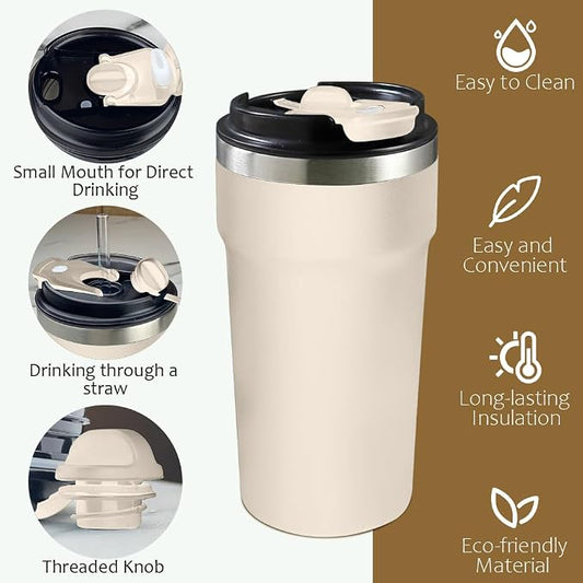 SPLMIFA Travel Coffee Mugs Leak-Proof, Reusable Coffee Cups with Lids, Stainless Steel Vacuum Insulated Coffee Tumblers, Thermal Insulation Cups for Men and Women Hot & Cold Drinks(4th-White, 16OZ)