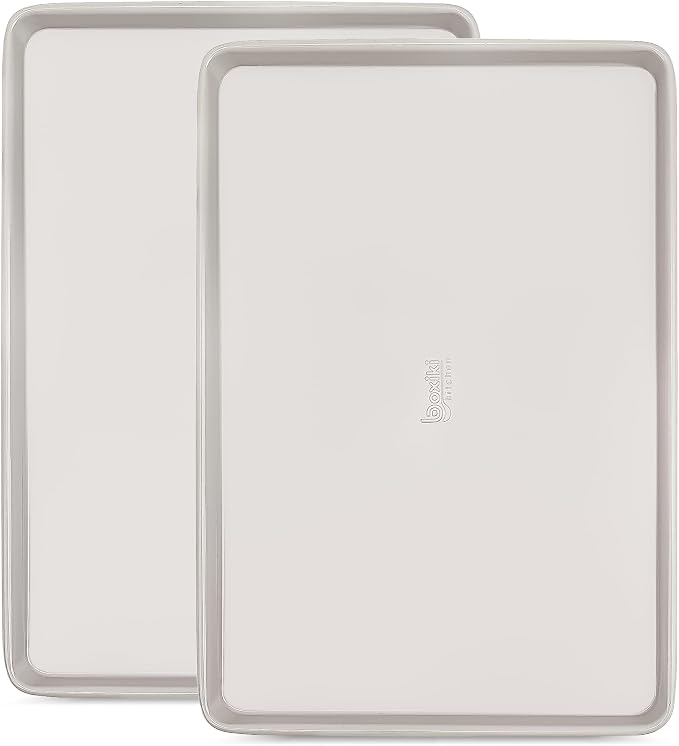 Boxiki Kitchen Nonstick Ceramic Baking Sheet/Cookie Sheet - Set of 2, Durable and Easy to Clean Baking Pans for Kitchen - Dishwasher and Freezer Safe, PFAS-Free (Half Sheet Pan)