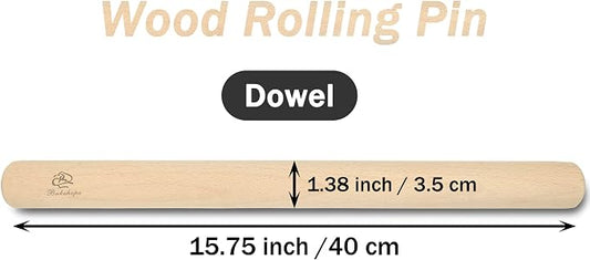 Rolling Pin for Baking Pasta Pizza Bread, Natural Beech Wood Dough Roller(15.75 Inches, dowel)