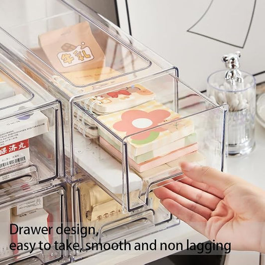 Pull Out Drawer Medicine Box for Safe Medication Storage, Large Refrigerator Storage Bin for Kitchen Food Safe, Tablet Box for Kids Home/Office Organize Ointments,2 Pack - Clear( Medium)