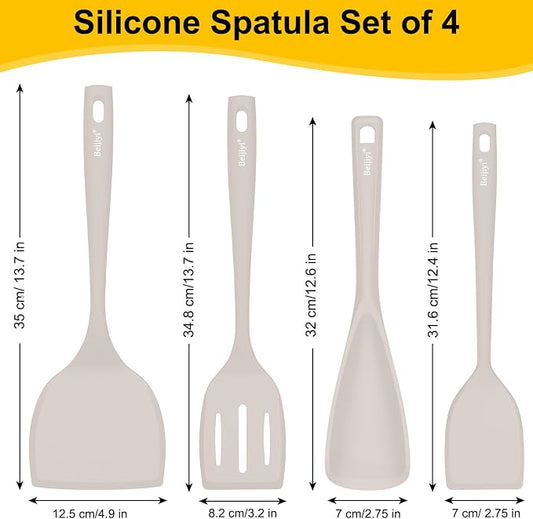 Beijiyi 4 Pack Silicone Spatula Set, High Heat Resistant, For Non-Stick Pan | Food Grade, BPA Free, Scratch-Free, Non-Toxic Kitchen Utensils, Turner Flipper for Cooking, Flipping, Dishwasher Safe
