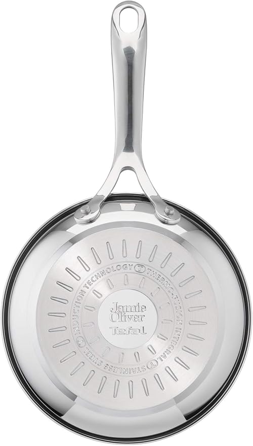 T-Fal x Jamie Oliver Nonstick Coated Stainless Steel Pans 8", 9.5" & 11", Frypan Set Induction Compatible, Oven Safe up to 500°F, Chef's Stainless Steel Skillet, Frying Pan, Silver