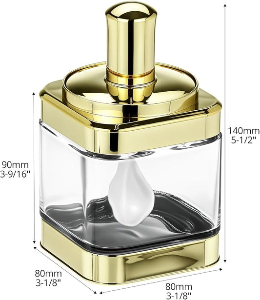 QWORK Glass Condiment Jars with Spoon, 2 Pack 12oz Spice Containers with Gold Lid, Sugar Dispense, Kitchen Containers, Seasoning Box Set for Sugar, Salt, Coffee, Flour & Kitchen Storage