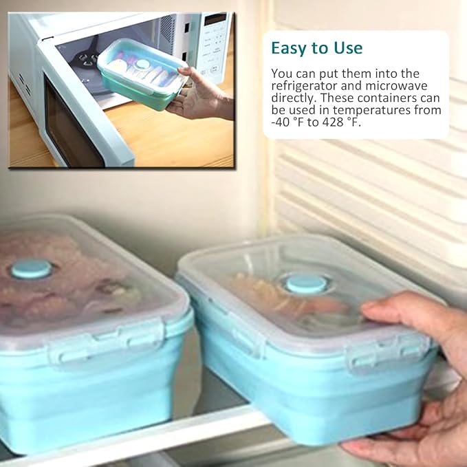 Alimat PluS 40.5oz Large Silicone Food Storage Containers with Lids, 4 Pack Set 1200ml Collapsible Meal Prep Lunch Containers, Microwave, Freezer and Dishwasher Safe