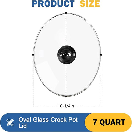 Oval Glass Crock Pot Lid 7 Quart Replacement for Oval lid Crock Pot Slow Cooker SCV700SS and for Hamilton Beach Slow Cooker Lids Replacement 7 Quart 33474G.