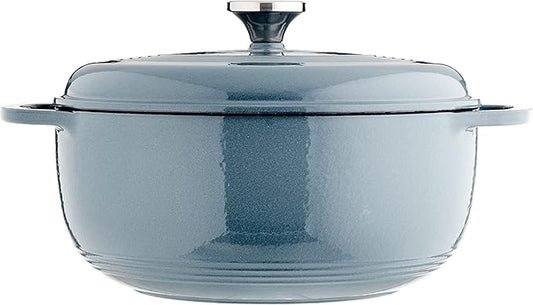 Lodge Essential Enamel Cast Iron Dutch Oven with Lid 7.5 Quart - Oven-Safe Enamel Cookware up to 500° F - Heat-Retaining Braising & Roasting Pot - Non-Toxic Cookware - Storm Blue