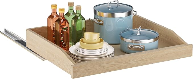 Pull Out Cabinet Organizer 25.5" W x 21" D, Soft Close Slide Out Wood Drawer Shelf for Kitchen Cabinets, Pull Out Cabinet Drawer for Base Cabinet, Pantry and Bathroom Storage, Bottom Mount