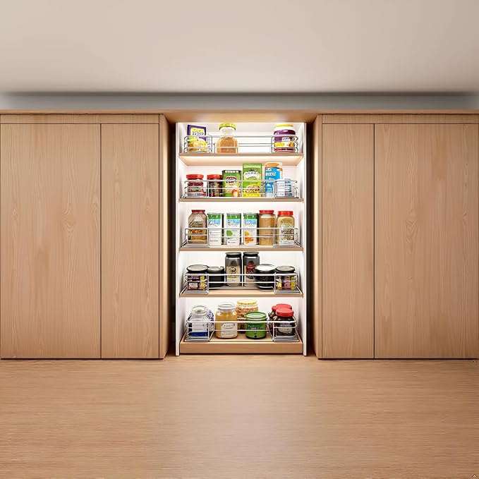 JOWBOOW Cabinet Pull Out Shelves (17" W x 21" D), Heavy-Duty Premium Collection Slide Out Shelves, Metal Roll Out Shelves for Kitchen Cabinets, Anti-Rust Chrome Finish