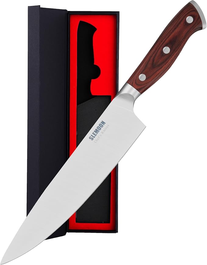 8 Inch Forged Chef Knife, 15° High Carbon Stainless Steel Sharp Kitchen Knife with Ergonomic Pakkawood Handle, Rust Resistant, Gift Box for Home & Restaurant