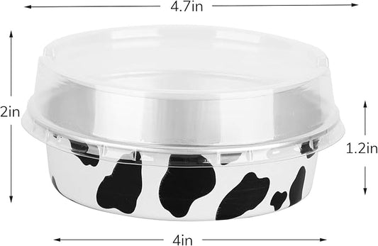 Beasea 4 Inch Pie Tins with Lids, 50 Pack 8 Oz Mini Tart Pan Disposable Pie Tins, Black White Aluminum Foil Flat Baking Cups Round Muffin Container for Mini Cheesecake Tart Quiche