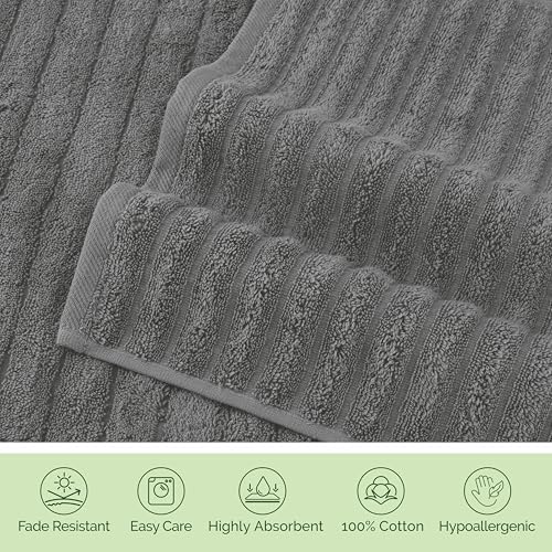 Elegant Comfort 100% Turkish Cotton Corduroy Ribbed Luxury Soft 2 Pack Bath Towels 27 x 54 Inch - Ultra Plush, Absorbent, Quick Dry, Hotel Spa Quality Towels for Bathroom Essentials, Gray