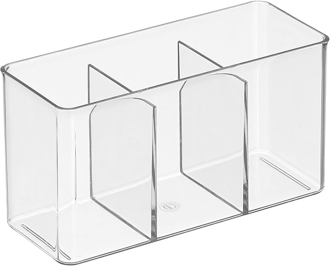 mDesign Plastic Cutlery Storage Organizer Bin for Kitchen Cabinet, Pantry/Home - Holds Forks, Knives, Spoons - 3 Section - Indoor or Outdoor Use - Clear